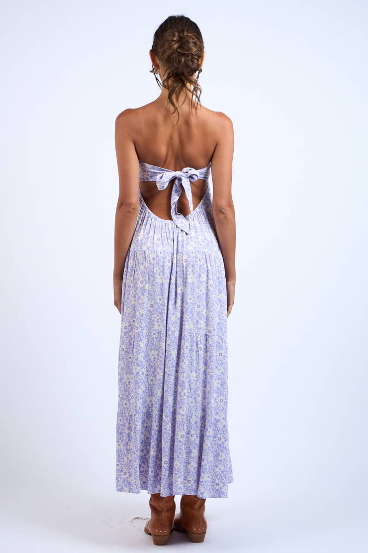 LIGHT PURPLE FLORAL OPEN BACK TIE TUBE MAXI DRESS