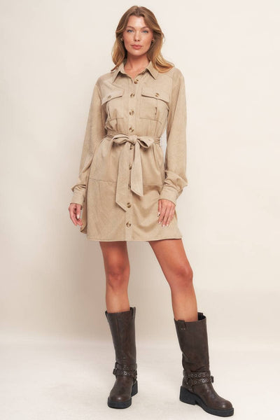 Melina Faux Suede Shirt mini dress