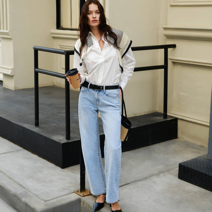 Mari MID RISE BARREL DENIM JEANS WITH FINISHED HEM