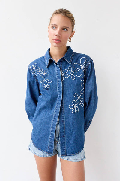 Darcie Denim Shacket with Embroidery