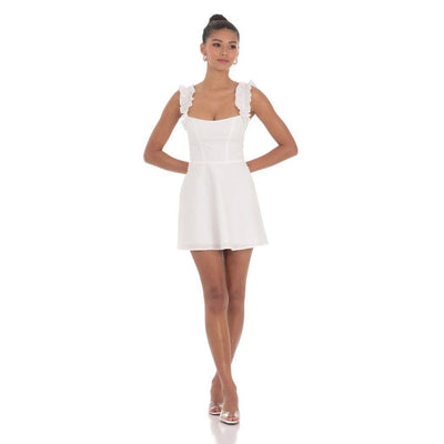 Ruffle Strap A-line Dress in White