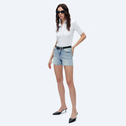 MID RISE DENIM SHORTS WITH RAW HEM