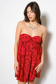FLORAL PRINTED STRAPLESS BABYDOLL MINI DRESS