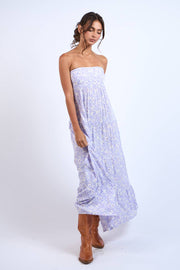 LIGHT PURPLE FLORAL OPEN BACK TIE TUBE MAXI DRESS