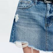 A-LINE DENIM MINI SKIRT WITH FRAYED HEM