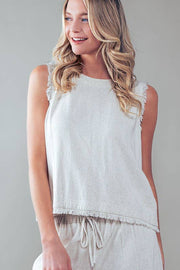 FRAYED TRIM BACK BUTTON TOP