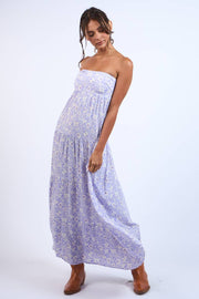LIGHT PURPLE FLORAL OPEN BACK TIE TUBE MAXI DRESS
