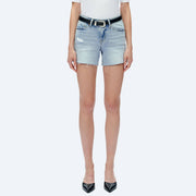 MID RISE DENIM SHORTS WITH RAW HEM