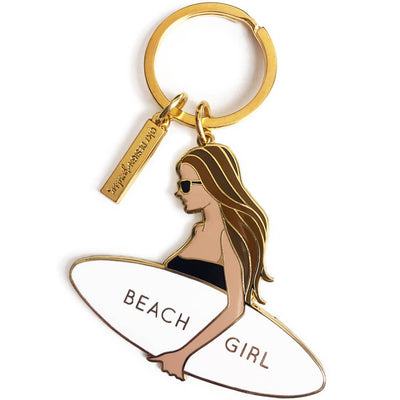 Beach Girl Surfer Girl Keychain - Brown Hair