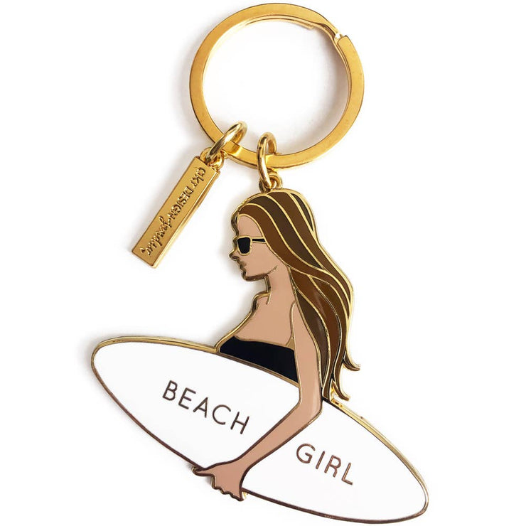 Beach Girl Surfer Girl Keychain - Brown Hair