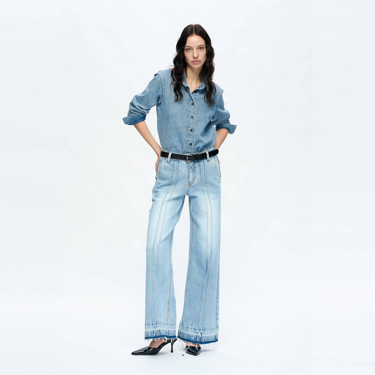 MID RISE WIDE LEG JEANS WITH RAW HEM BYW8167