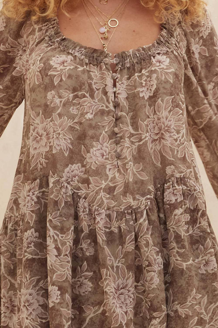 Willa Floral-Print Layered Ruffle Button-Up Romper