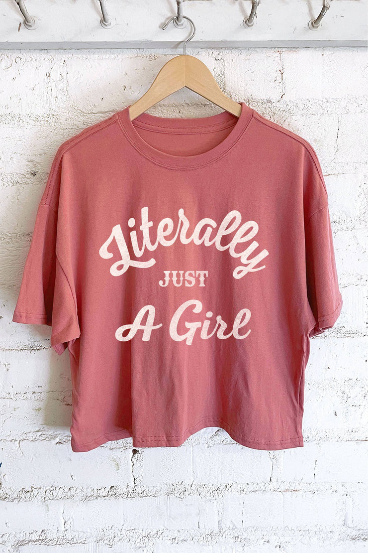 LITERALLY JUST A GIRL GRAPHIC LONG CROP TOP