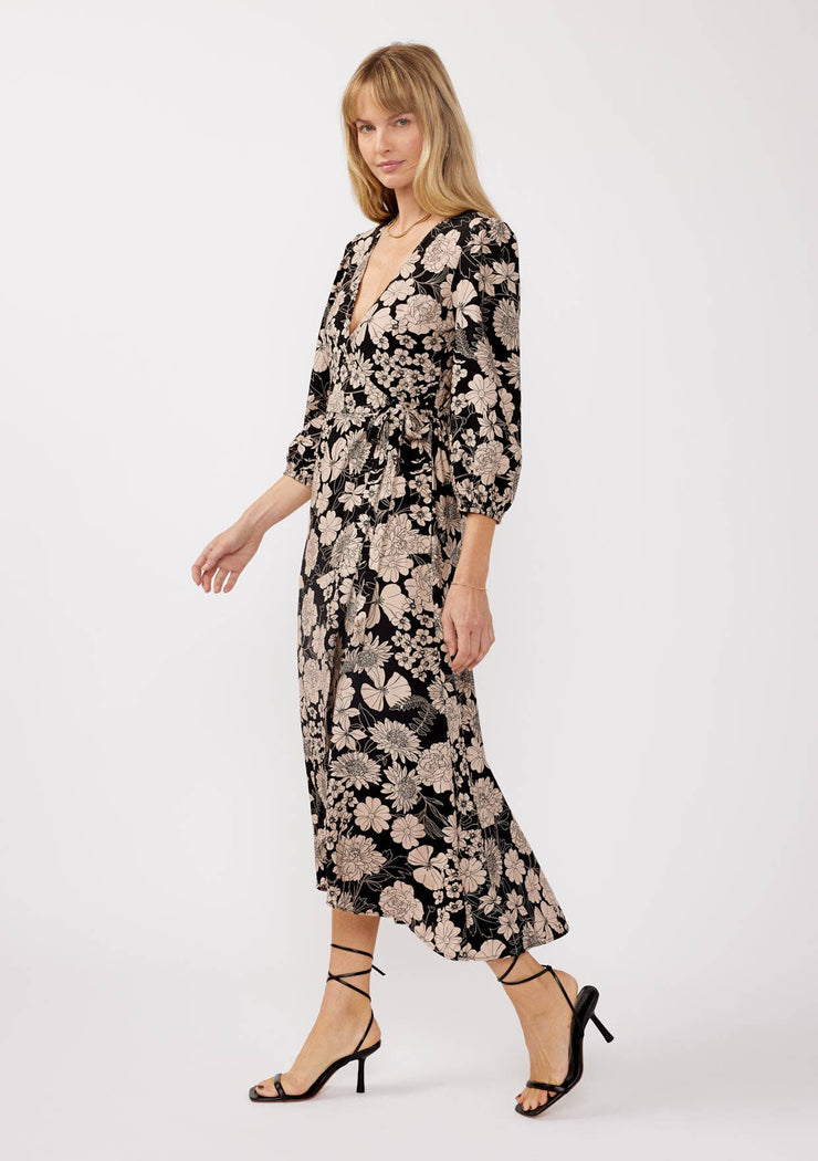 Ryan 3/4 Sleeve Wrap Midi Dress