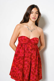 FLORAL PRINTED STRAPLESS BABYDOLL MINI DRESS