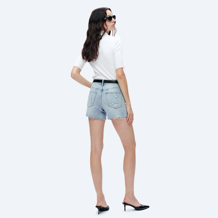 MID RISE DENIM SHORTS WITH RAW HEM
