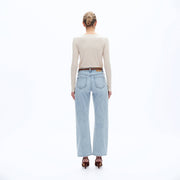 Mari MID RISE BARREL DENIM JEANS WITH FINISHED HEM