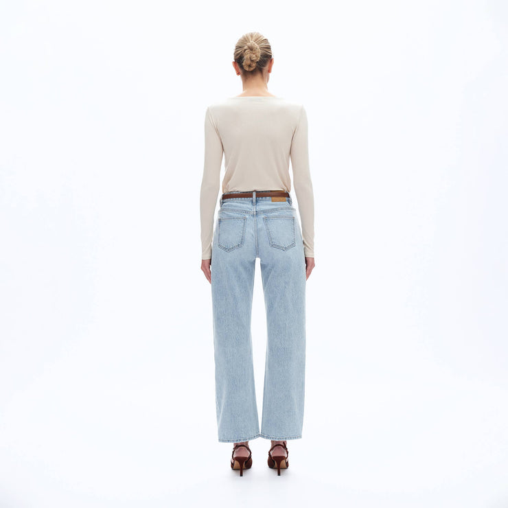 Mari MID RISE BARREL DENIM JEANS WITH FINISHED HEM