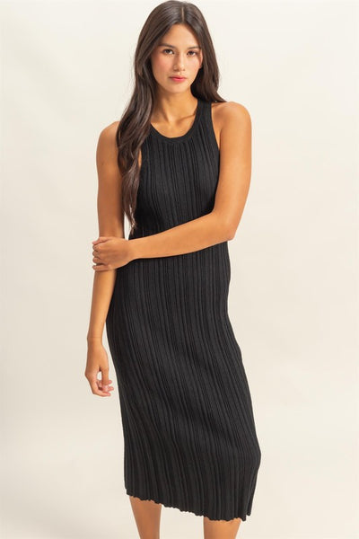 Black Ribbed Midi Dress