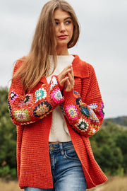 Haven Crochet Floral Printed Long Sleeve Knit Cardigan