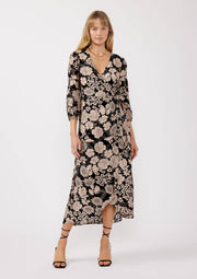 Ryan 3/4 Sleeve Wrap Midi Dress