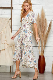 MULTI FLORAL PRINT WAIST TIE DRESS