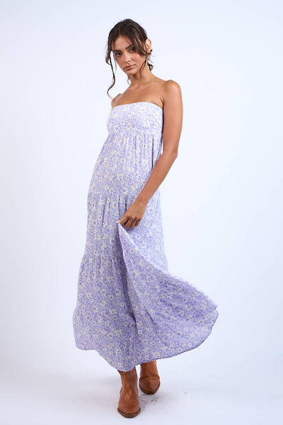 LIGHT PURPLE FLORAL OPEN BACK TIE TUBE MAXI DRESS