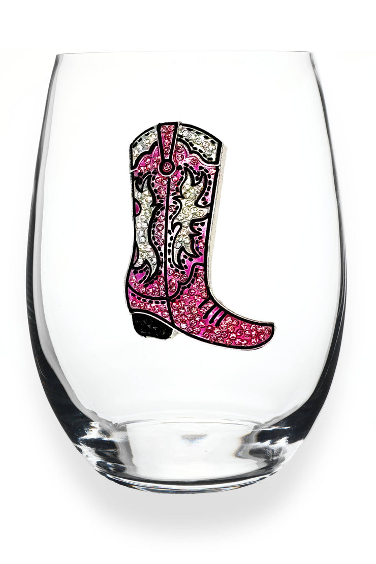 Pink Cowboy Boot Stemless Wine Glass