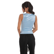 Satin Square Neck Top in Sky Blue