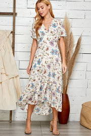 MULTI FLORAL PRINT WAIST TIE DRESS