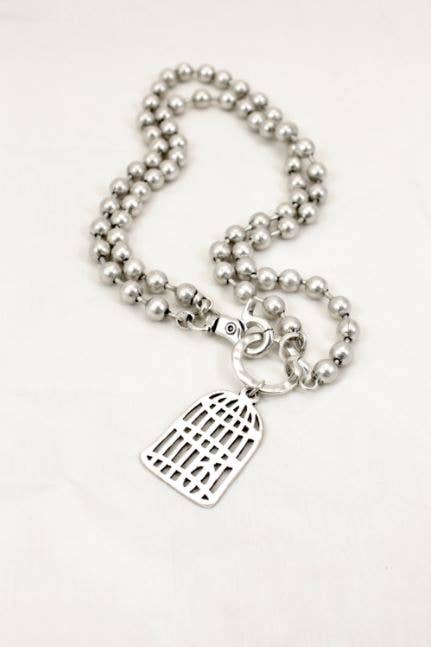 Bird Cage Convertible Short or Long Silver Ball Chain