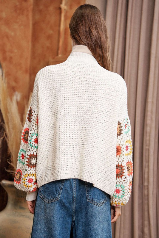 Haven Crochet Floral Printed Long Sleeve Knit Cardigan