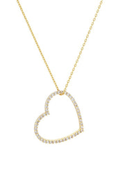 CZ Gold Dipped Slanted Heart Charm Necklace
