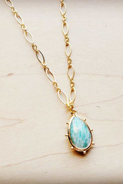 Gold Chain Necklace w/ Amazonite Pendant